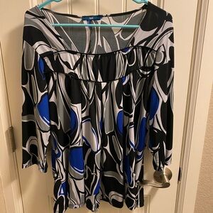 Fave 1x Top Stretch Blouse Blue Black Gray White Shirt